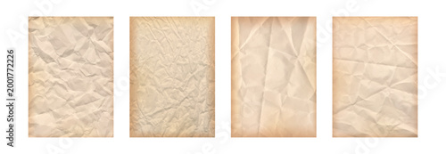 Paper tear parchment and poster background old with texture crumpled torn. Craft vector bg carton teture, pattern aged construction with antique kraft folded. Rip paper A4 sheet and set poster bundle.