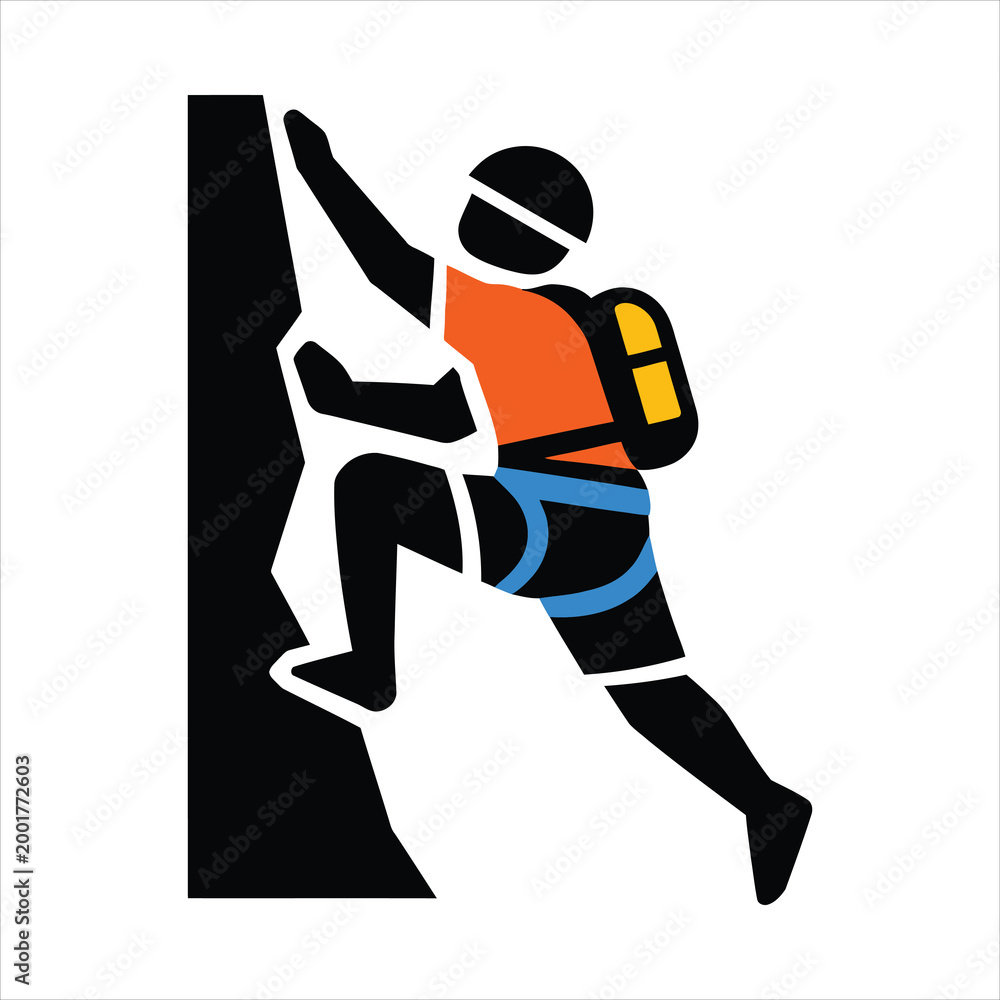 Fototapeta premium Adventurous man climbing steep rock face during outdoor expedition Vector Illustration Isolated on white background