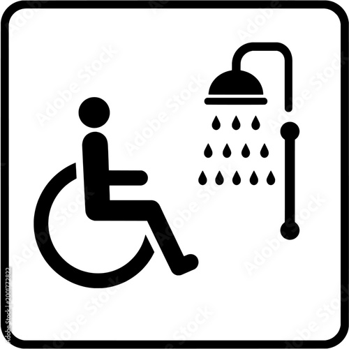 Wheelchair Accessible Shower Icon Minimal Vector Accessibility Bathroom Facility Sign