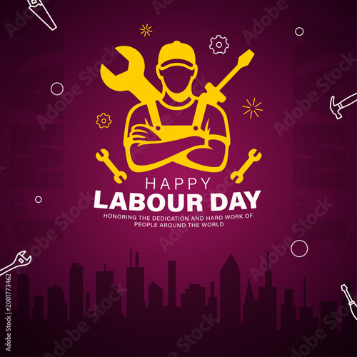 labour day poster with worker and city skyline modern vector, labour day poster with worker and city skyline modern vector, labour day banner with tools and urban skyline background, may day worker co