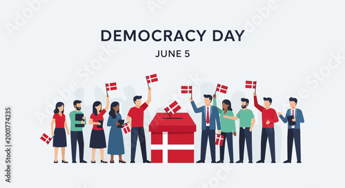 Democracy Day June 5, People Voting with Danish Flags, Election Concept
