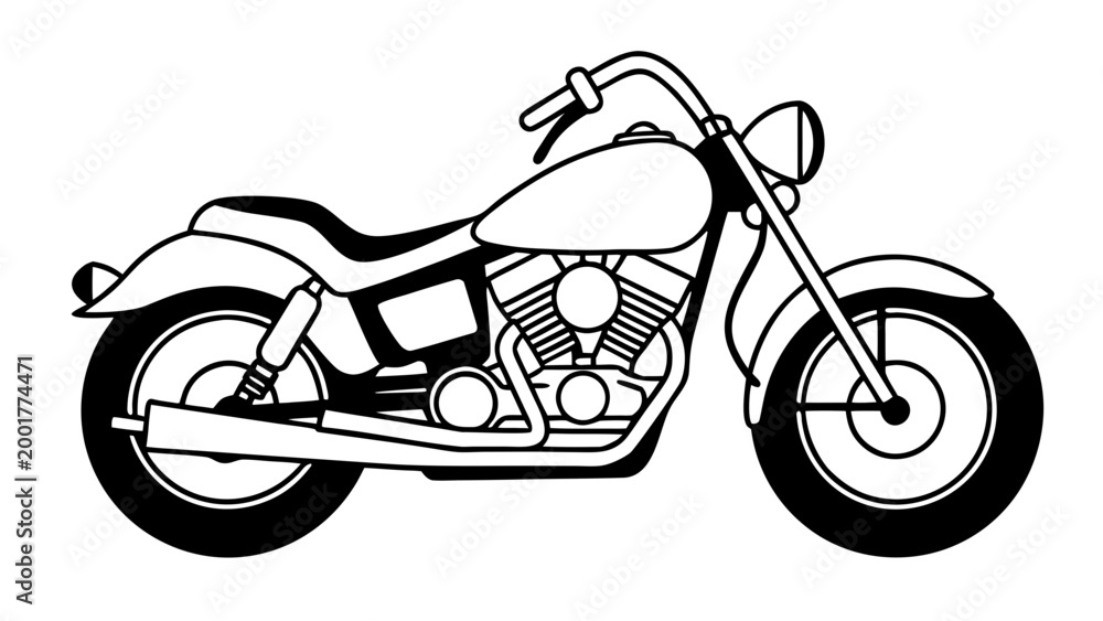 Fototapeta premium Classic Motorcycle Cruiser Illustration, Heavy Motorbike Vehicle Side View