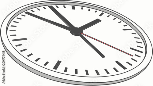 Analog Wall Clock Close Up, Time Concept Vector Illustration