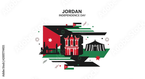 Jordan Independence Day Celebration: Landmarks and Flag Graphics