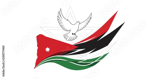 Jordanian flag elements with dove and star, symbolizing peace and unity