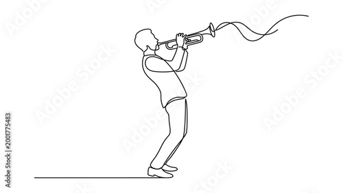 “Continuous Line Art of Man Playing Trumpet – Jazz Musician Performance Minimalist One Line Drawing”