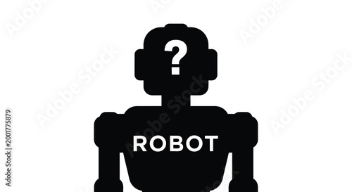robot silhouette with question mark and text label on white background high quality professional detailed modern elegant stylish clean crisp