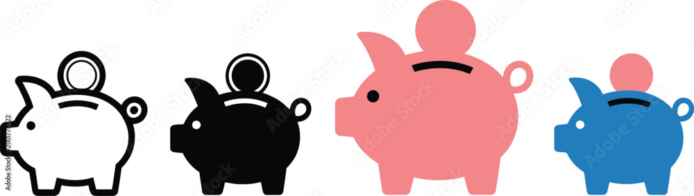 Fototapeta premium Piggy Bank Line and Flat Style Icons for Savings Concept