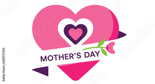 mother's day heart design with pink rose on white background