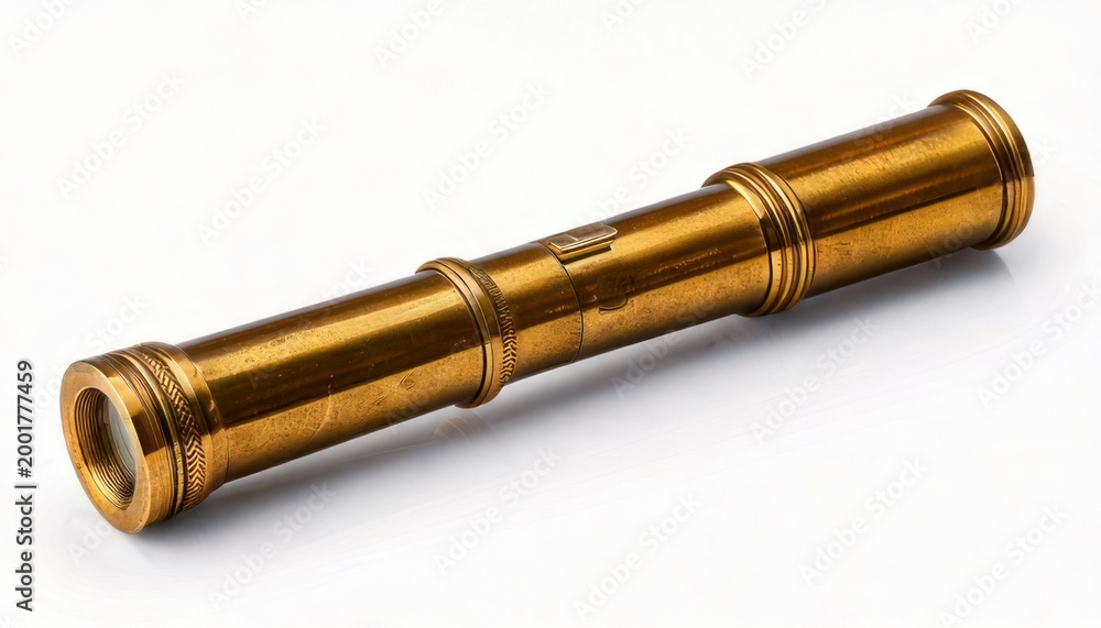 Fototapeta premium Antique brass spyglass telescope for nautical exploration and vintage decor.