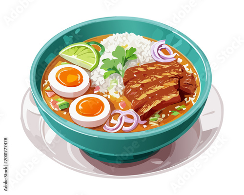 Quadro em tela Bowl of authentic noodle soup with meat and vegetables for delicious and hearty