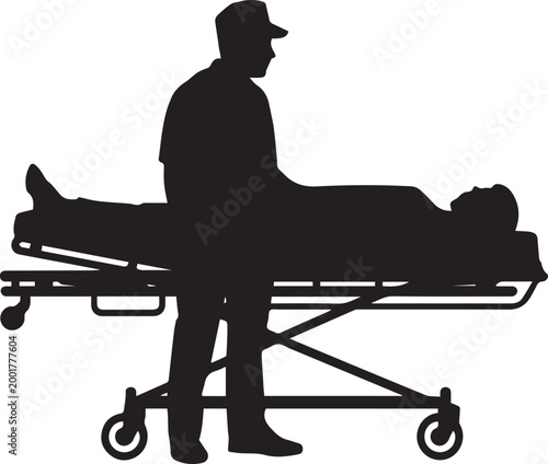 Silhouette of a person pushing a stretcher with patient Vector
