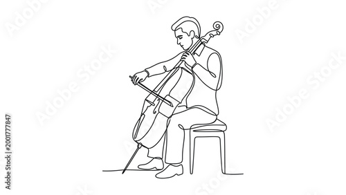 “Continuous Line Art Musisi Cello Duduk – Minimalist Classical Performance Illustration”