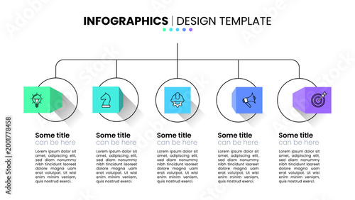 Infographic template. 5 connected columns with icons