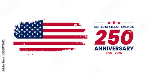 American Independence Day 250th Anniversary Festive Banner with USA Flag Brush Strokes Background Vector