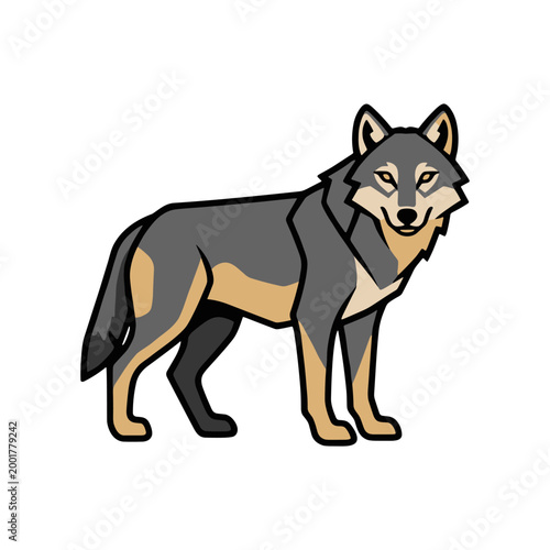 Stylized gray wolf vector illustration standing in profile on white background