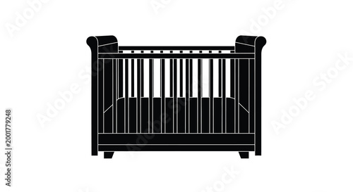 baby crib silhouette with black and white bars on white background high quality professional detailed modern elegant stylish clean crisp