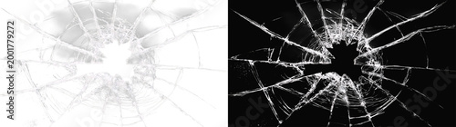 Foto Realistic broken glass set, atmospheric cracked window surface and shattered hol