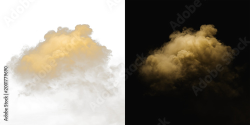 Canvastavla Realistic golden dust cloud set, atmospheric yellow smoke puff or sand explosion
