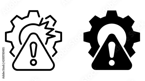 Broken gear with warning triangle and exclamation mark icon triangle exclamation mechanical malfunction