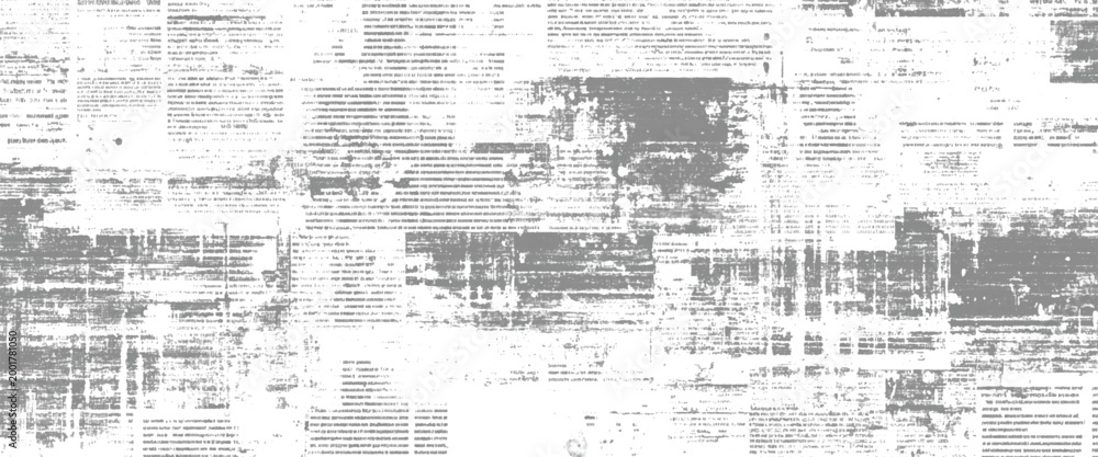 Obraz premium Faded grey newspaper text pattern with distressed grunge effect and scattered dots print