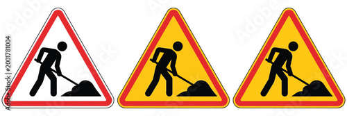 Tableau sur toile Road Under Construction Sign Collection with Work in Progress and Under Maintena
