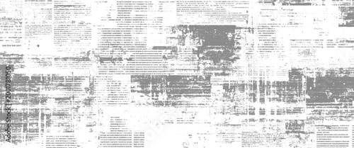 Faded grey newspaper text pattern with distressed grunge effect and scattered dots print