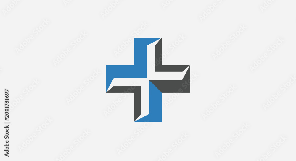 Obraz premium Abstract blue and white cross medical symbol icon.