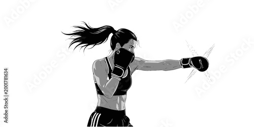Fitness Boxing Woman Punching Cross Silhouette Vector