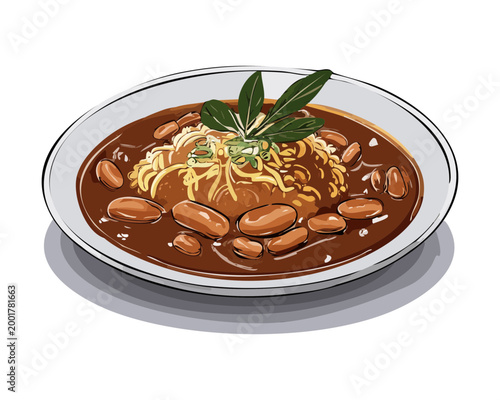 Фотография Rich beef gravy dish with meat and vegetables served in a white bowl for a heart