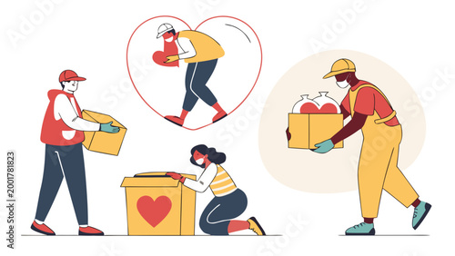 Charity Volunteer Help Donation Humanitarian Icon Set Flat Vector Illustration Isolated Colorful Collection white background
