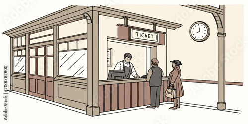 Passengers purchasing tickets at station booth desk with passenger transport customer purchase traveler terminal building architecture business commuter platform information transaction