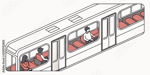 Isometric illustration of passengers riding inside modern train car with carriage passenger interior isometric transport commuter movement illustration structure transportation lifestyle