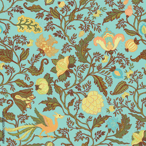 Chintz inspired Floral vintage seamless pattern in Jacobean style for retro w...