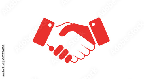 Red handshake icon on white background symbolizing agreement and partnership