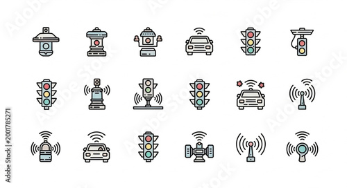 Collection of smart city technology icons for urban innovation.