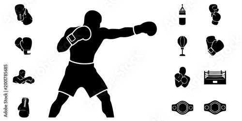 Boxer Throwing Lead Uppercut Silhouette Vector - Dynamic Punch