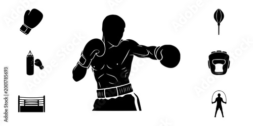 Boxer Throwing Lead Uppercut Silhouette Vector - Dynamic Punch