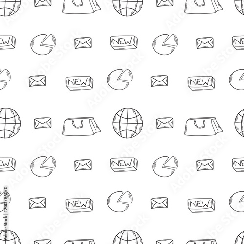shopping pattern. online shopping seamless pattern. doodle digital shopping seamless pattern background