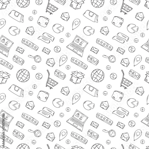 shopping pattern. online shopping seamless pattern. doodle digital shopping seamless pattern background