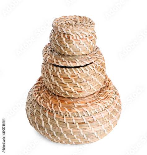 Wicker baskets isolated on ...