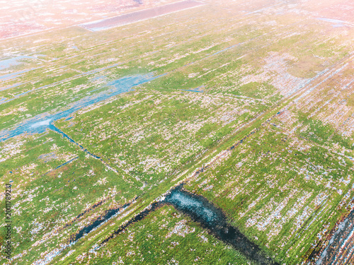 Картината върху платно Farming land with snow and water puddles