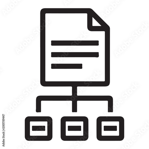 Minimalist black line document hierarchy and sitemap icon vector illustration isolated on white background