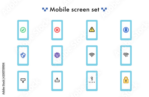 スマホの画面のイラストセット　モバイル　スマートフォン
