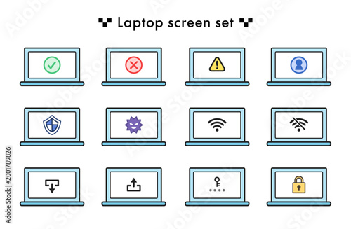 ノートパソコンの画面のイラストセット　ノートPC　ラップトップ