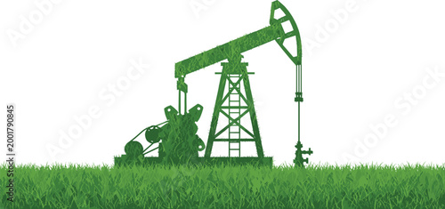 Green Energy Concept with Oil Pumpjack in Grass Field Eco Friendly Illustration for Sustainable Fuel Industry Environment and Renewable Transition Design