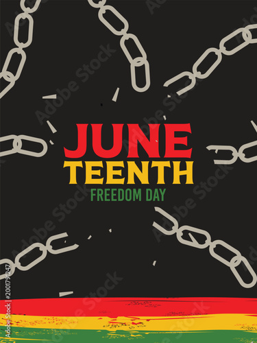 Juneteenth Freedom Day Background with Broken Chains and Pan African Colors Design
