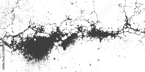 Abstract Distressed Grunge Cracked Texture Vector Background with Black Paint Splatter and Weathered Surface Effect