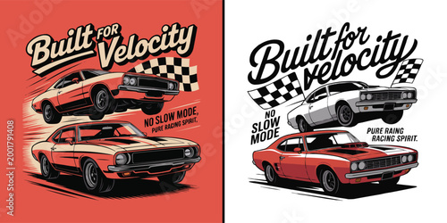 Εκτύπωση καμβά Retro style muscle car graphic design featuring a vintage racing sports vehicle