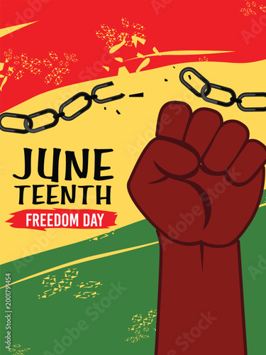 Juneteenth Freedom Day Banner with Raised Fist and Broken Chain for African American Celebration